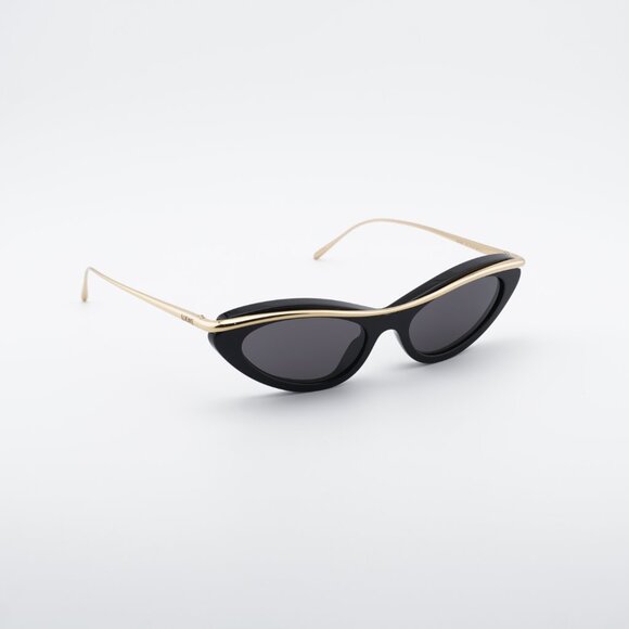 Loewe LW40166I 01A Sunglasses Shiny Black/Gold Cat Eye Frame, Grey Lenses